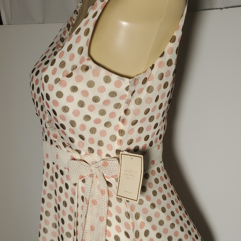 NWT Jonathan Martin Polka Dot Wrap Midi Dress Size 8 Cream Color Brown Pink Dot - Picture 4 of 12